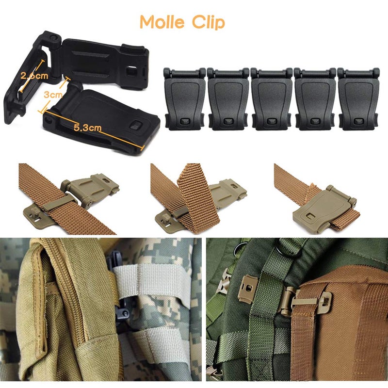 MOAMUN 34 PCS Molle Accessories Kit, Tactical Gear Organization Clip for Webbing Strap Molle Bag Backpack Vest Belt Key Ring, D-Ring Locking Carabiner, Water Bottel Carriers Tube Clip, Web Dominator Buckle - Image 4